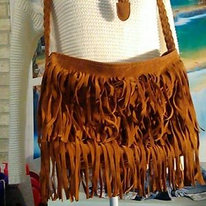 Cute faux seude fringe purse